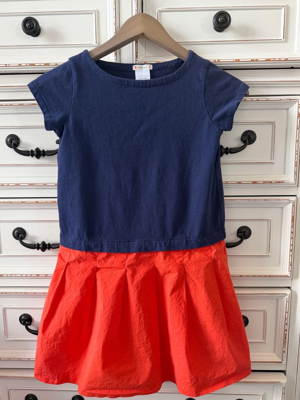 GIRLS CREWCUTS SIZE 10 TWO TONE NAVY BRIGHT ORANGE RED DRESS